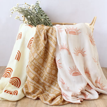 Load image into Gallery viewer, Cream and Rust rainbow-100% organic Bamboo cotton swaddles